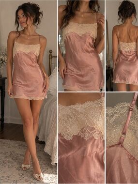 Vintage Victoria’s Secret Angels Silk Lace Slip Dress Pink L
